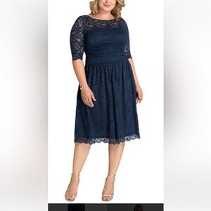 Kiyonna Navy and Tan Lace Dress